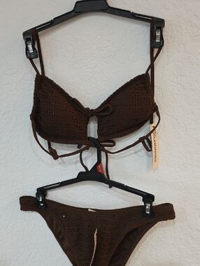 No Boundaries Chocolate Crochet Bikini Top